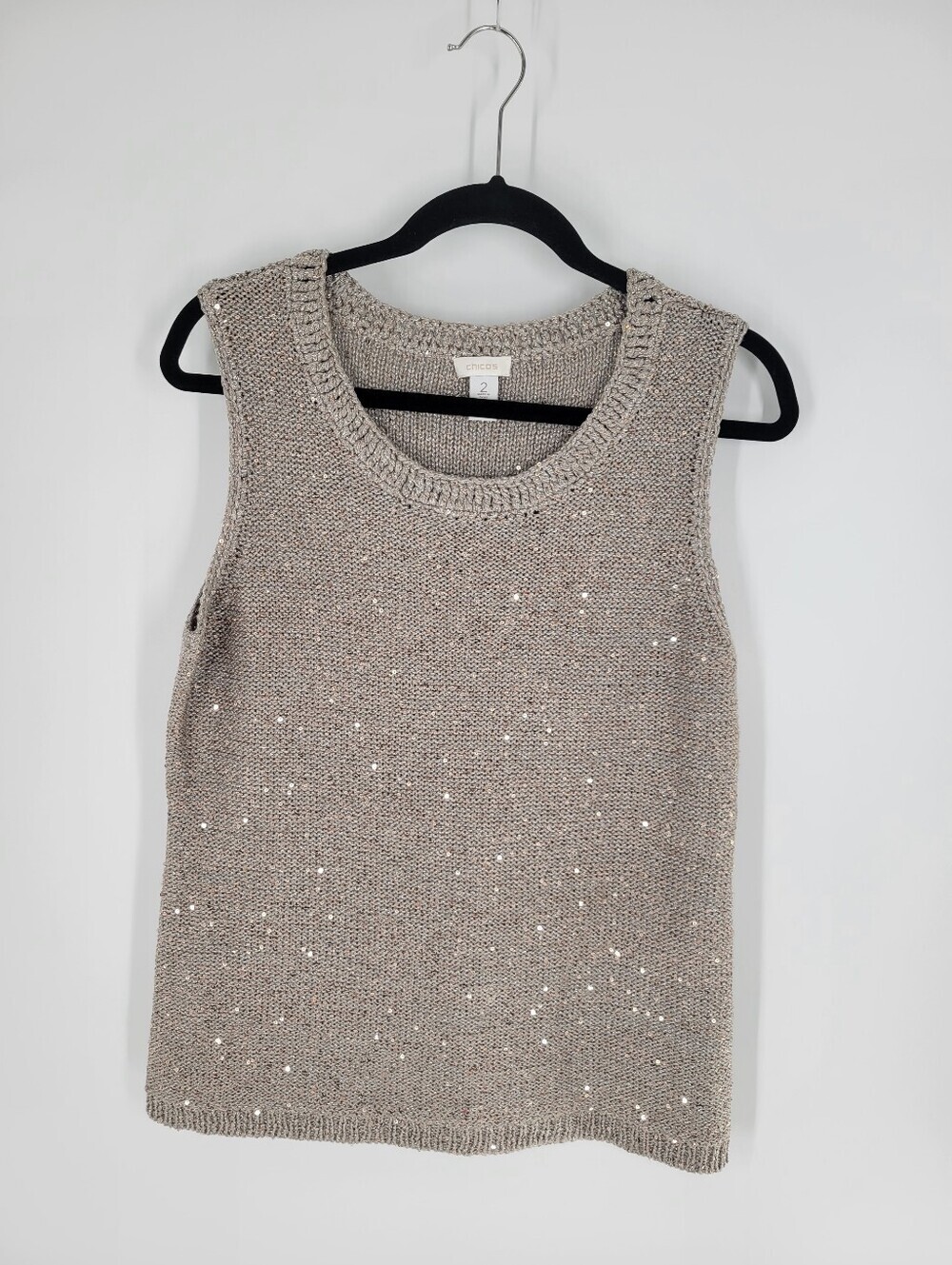 Chico's Sequin Sparkly Knit Sleeveless Top Size 2 Large